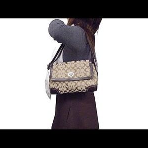 (NEW) Coach Brown Hampton Signature Flap Hobo Bag